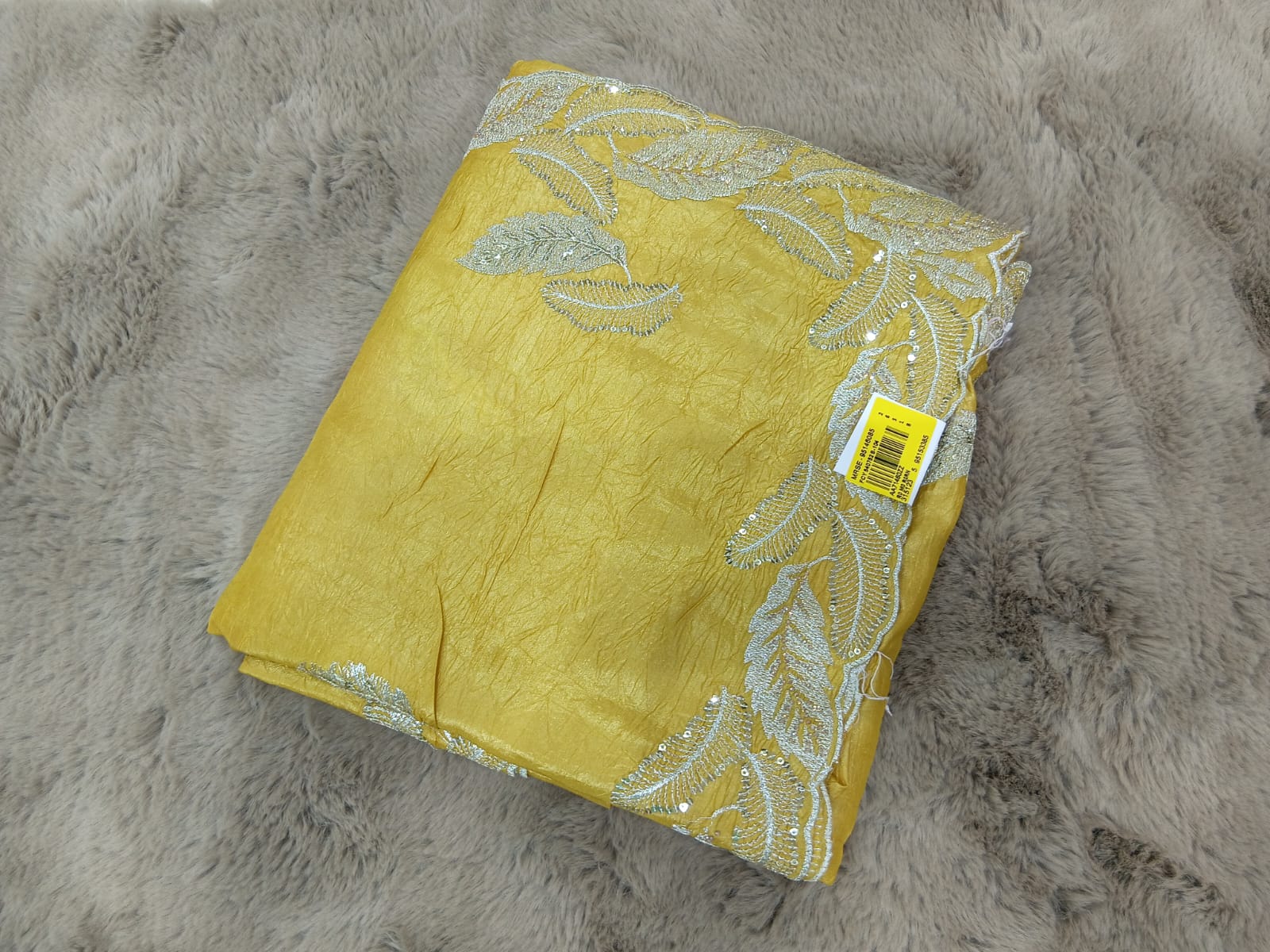 Fancy Moss Crepe Saree with Silver Leaf Butti & Designer Border 7 Pcs Set -Party & Festive Wear -M.R. Saree Emporium