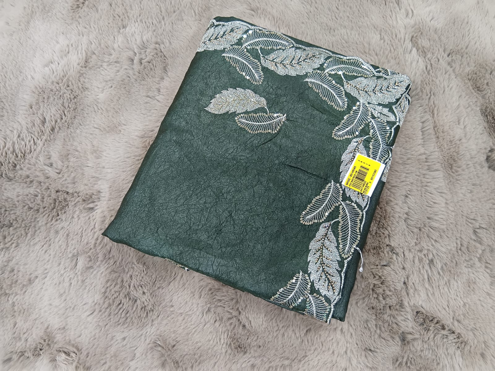 Fancy Moss Crepe Saree with Silver Leaf Butti & Designer Border 7 Pcs Set -Party & Festive Wear -M.R. Saree Emporium