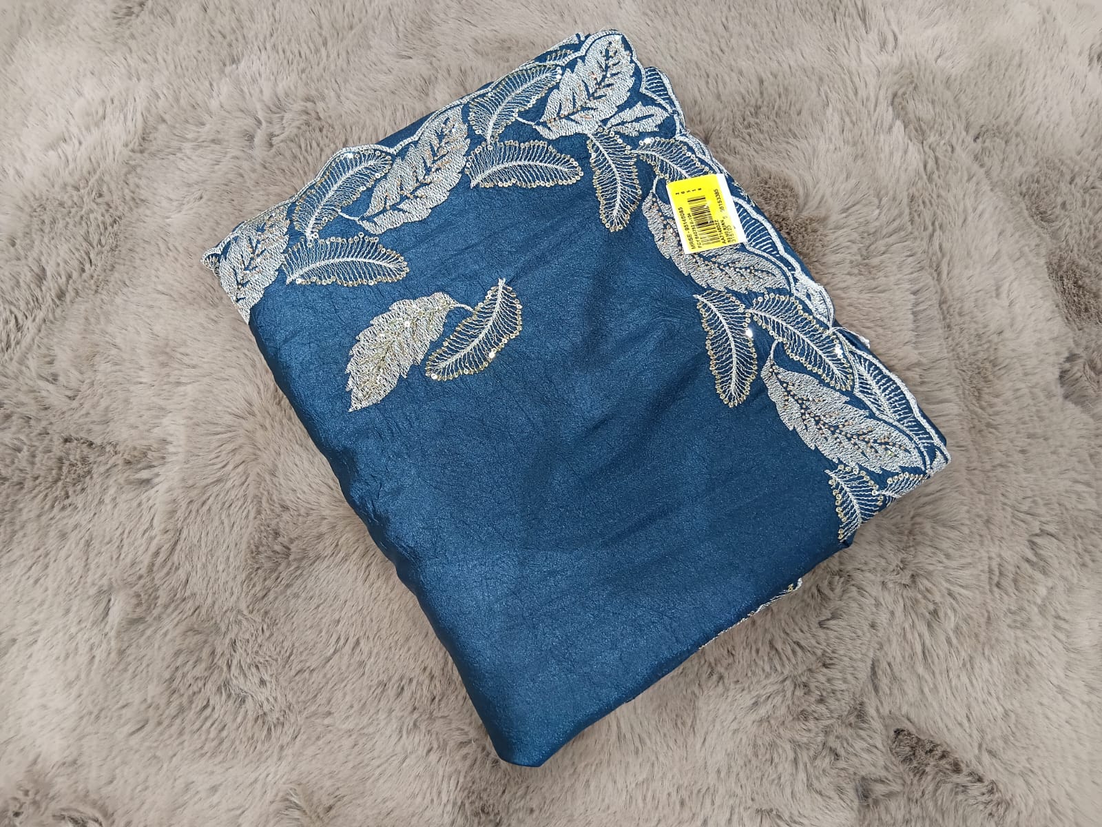 Fancy Moss Crepe Saree with Silver Leaf Butti & Designer Border 7 Pcs Set -Party & Festive Wear -M.R. Saree Emporium