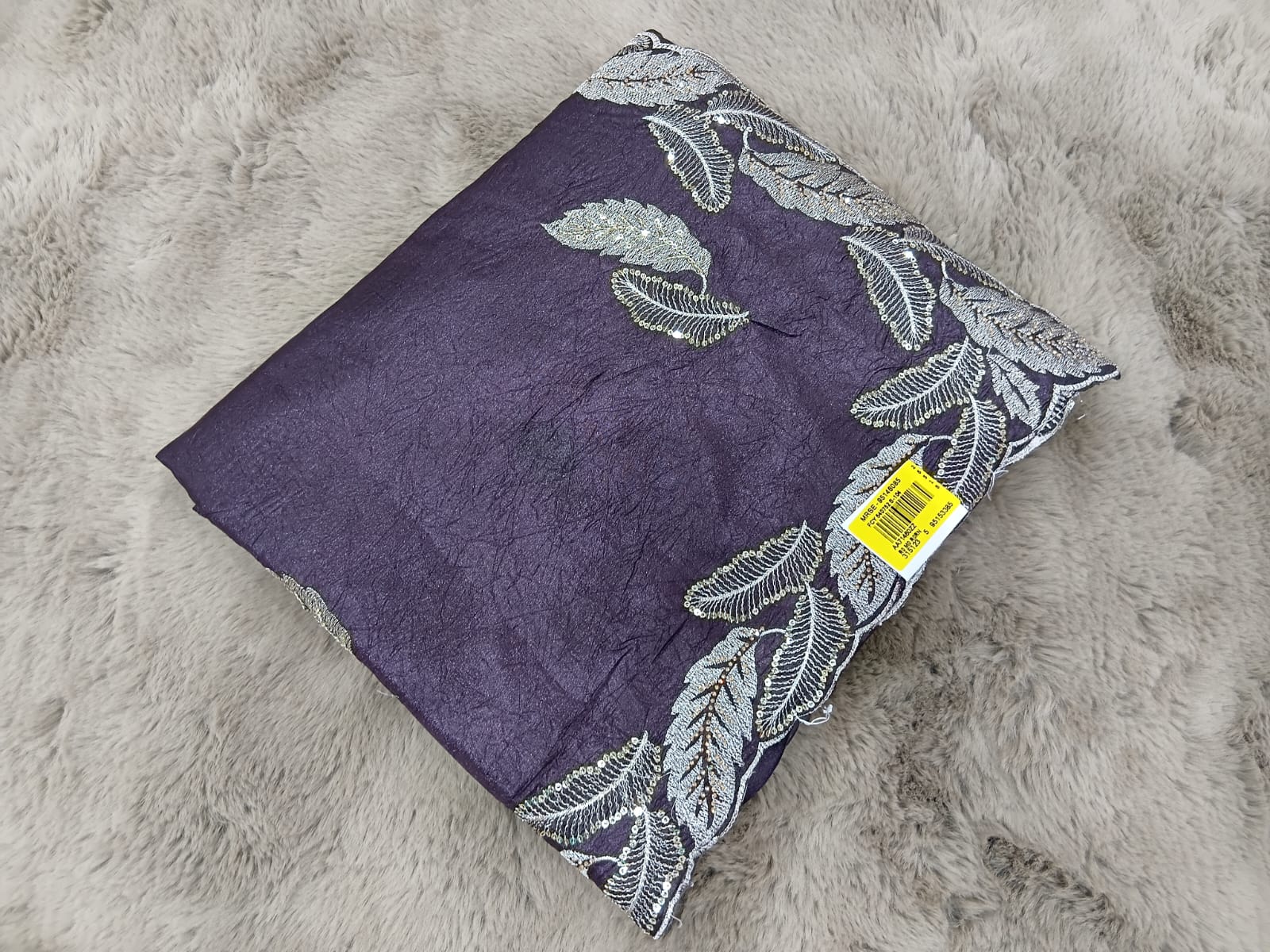 Fancy Moss Crepe Saree with Silver Leaf Butti & Designer Border 7 Pcs Set -Party & Festive Wear -M.R. Saree Emporium