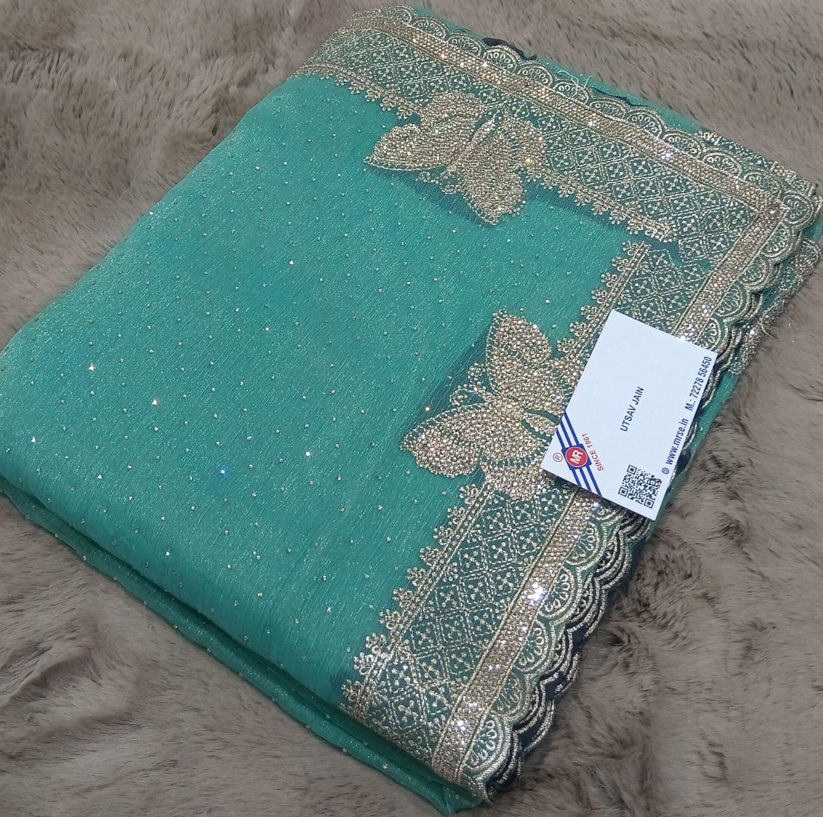 Fancy Shimmer Chiffon Saree with Golden Butterfly Border M.R. Saree Emporium