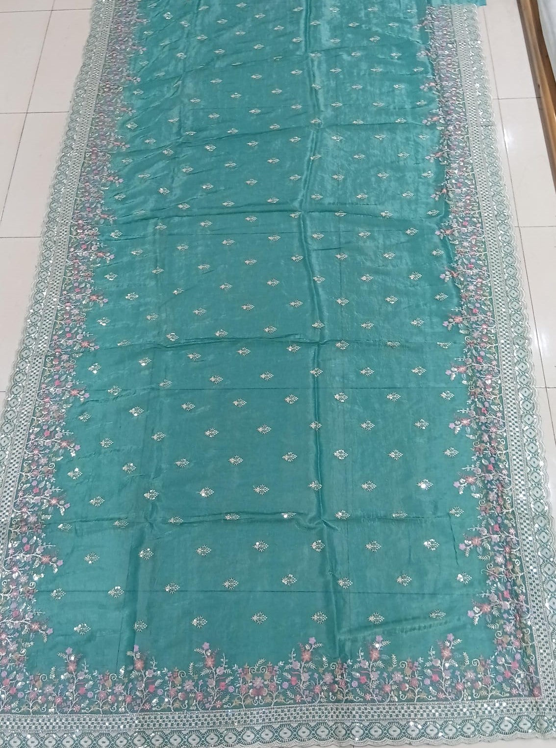 Organza Embroidery Fabric 5 Pcs Set with Fancy Border-M.R. Saree Emporium