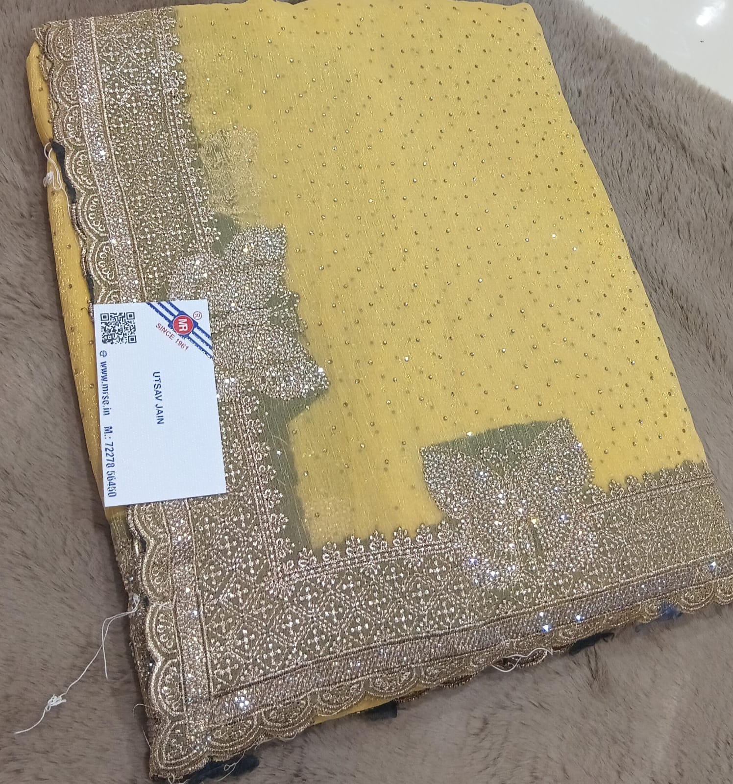 Fancy Shimmer Chiffon Saree with Golden Butterfly Border M.R. Saree Emporium