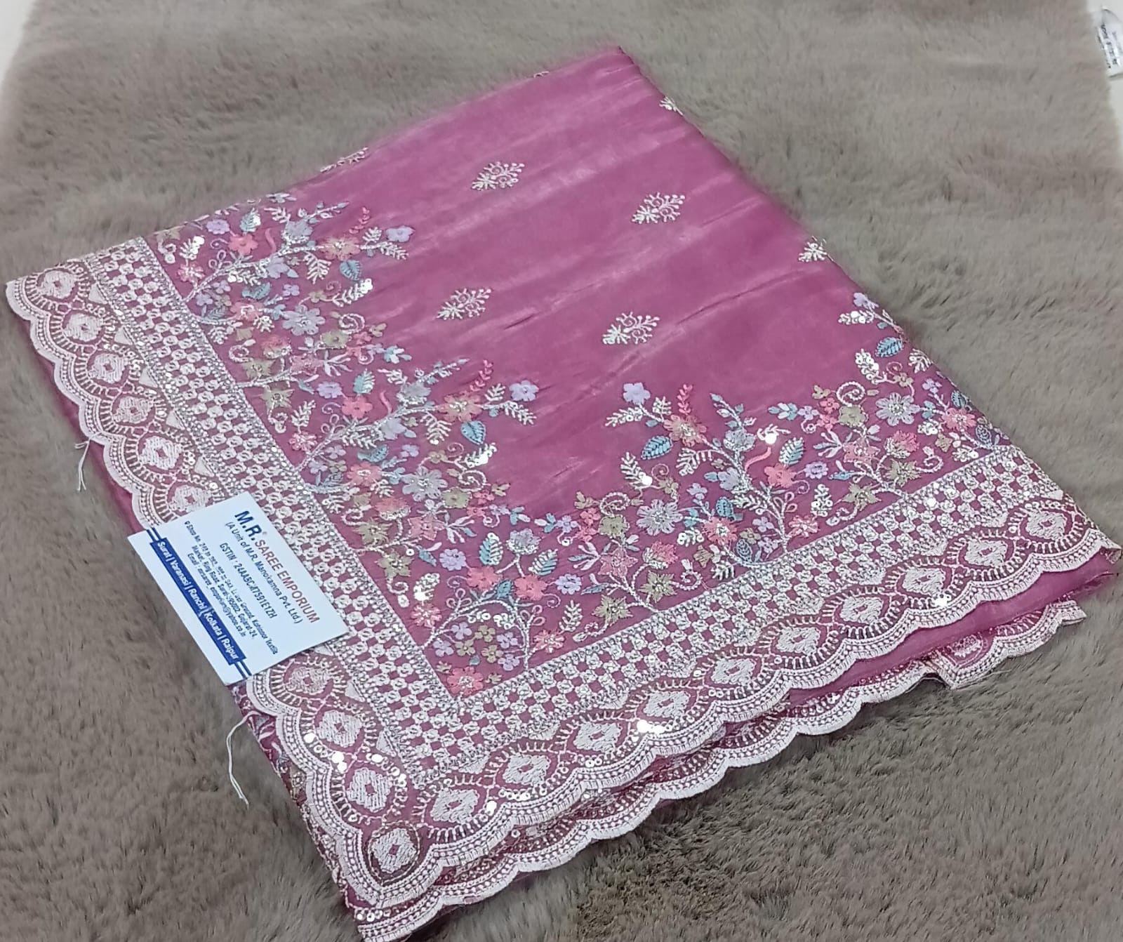 Organza Embroidery Fabric 5 Pcs Set with Fancy Border-M.R. Saree Emporium