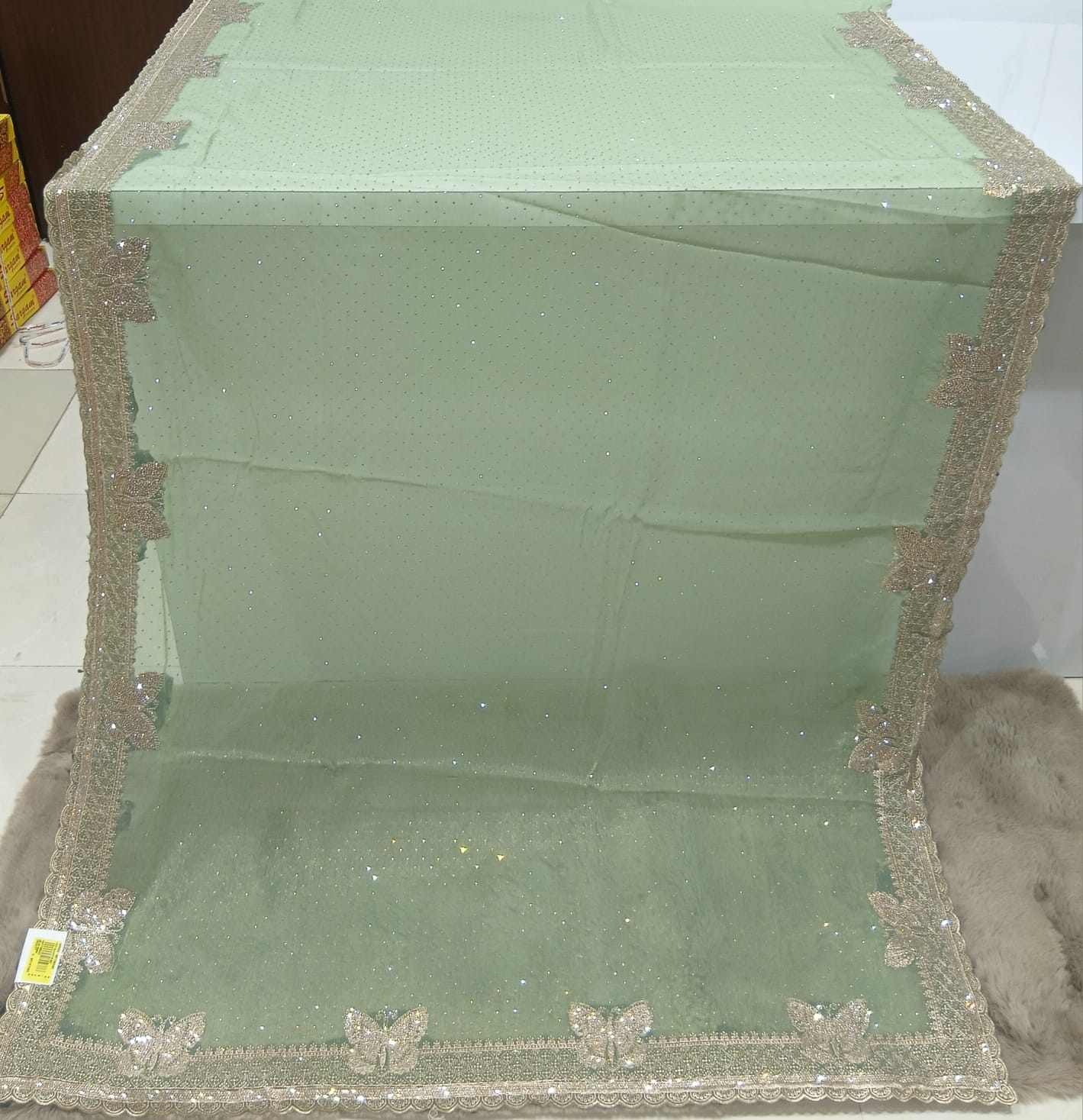 Fancy Shimmer Chiffon Saree with Golden Butterfly Border M.R. Saree Emporium