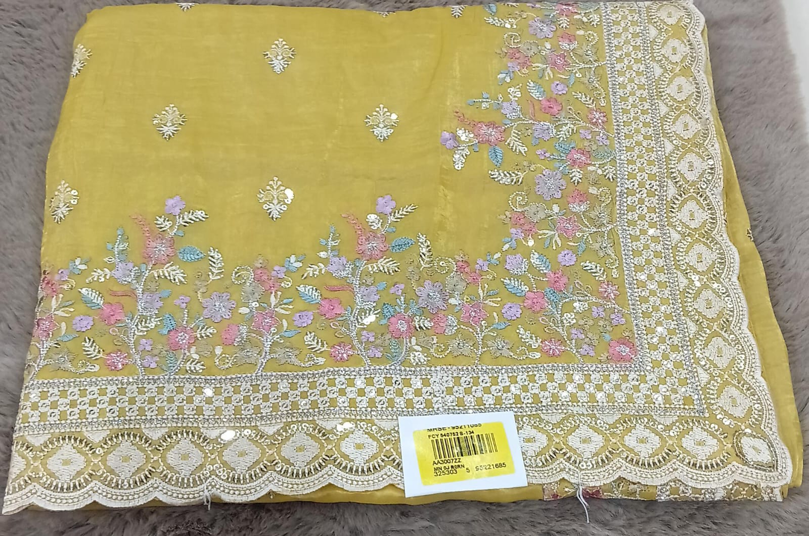 Organza Embroidery Fabric 5 Pcs Set with Fancy Border-M.R. Saree Emporium