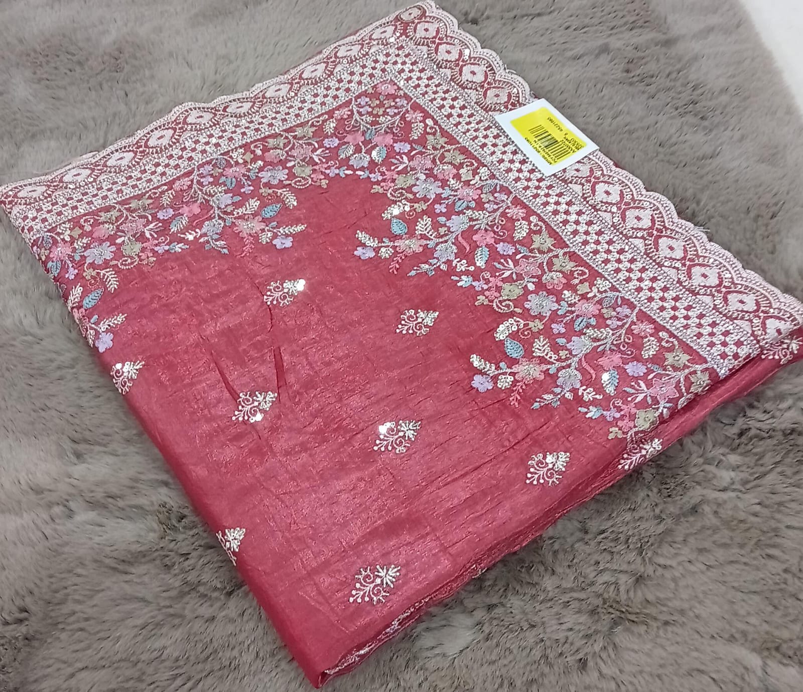 Organza Embroidery Fabric 5 Pcs Set with Fancy Border-M.R. Saree Emporium
