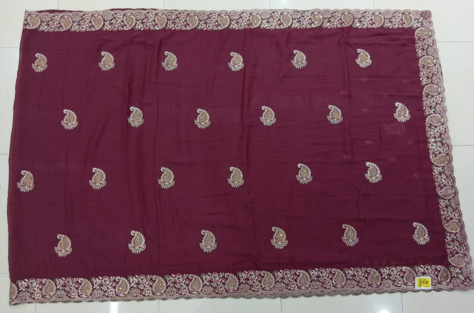 Fancy Satin Chiffon Saree with Heavy Designer Border & Butti Work – 4 Pcs Set -Party & Festive Wear-M.R. Saree Emporium