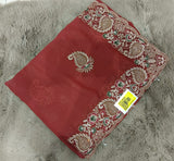 Fancy Satin Chiffon Saree with Heavy Designer Border & Butti Work – 4 Pcs Set -Party & Festive Wear-M.R. Saree Emporium