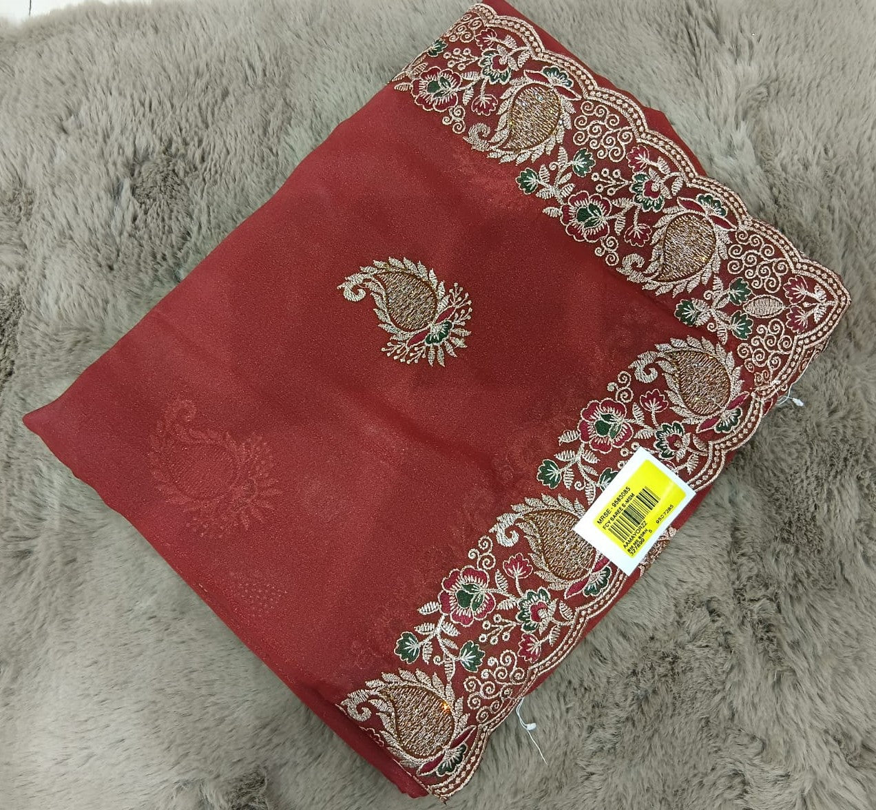 Fancy Satin Chiffon Saree with Heavy Designer Border & Butti Work – 4 Pcs Set -Party & Festive Wear-M.R. Saree Emporium