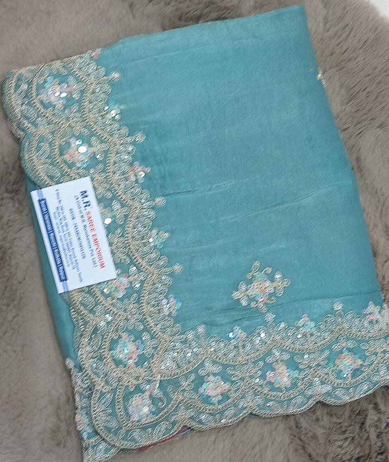 Elegant Fancy Silk Saree with Embroidered Border 4 Pcs Set M.R. Saree Emporium