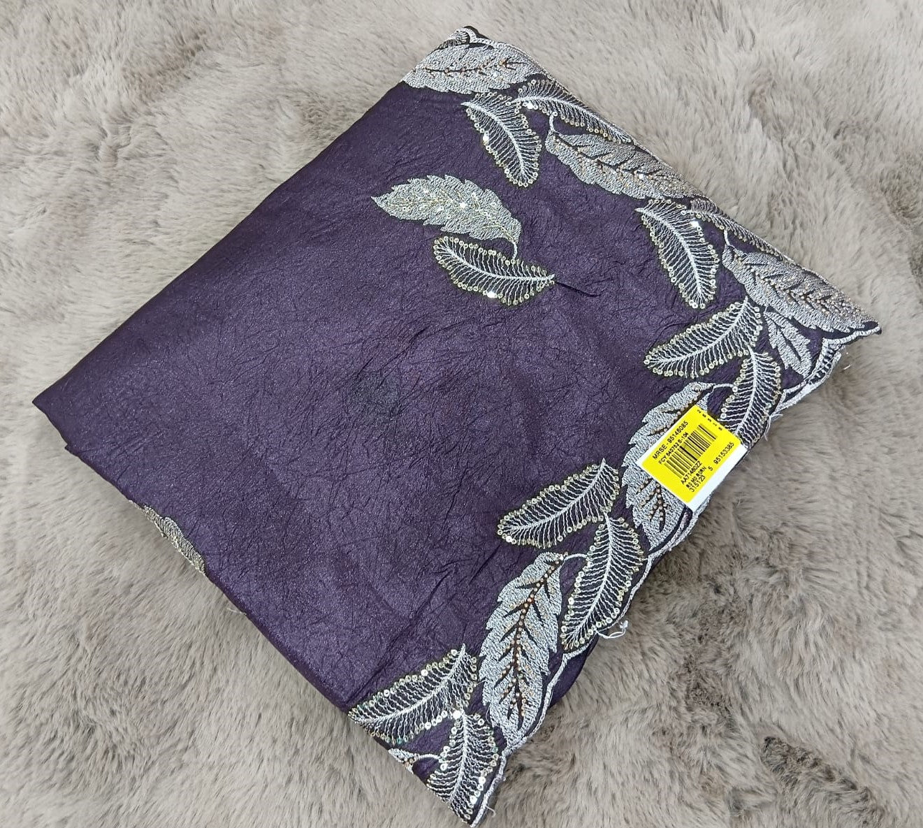 Fancy Work Moss Crepe Saree with Silver Border – 6 Pcs Set Party & Festive Wear -M.R. Saree Emporium