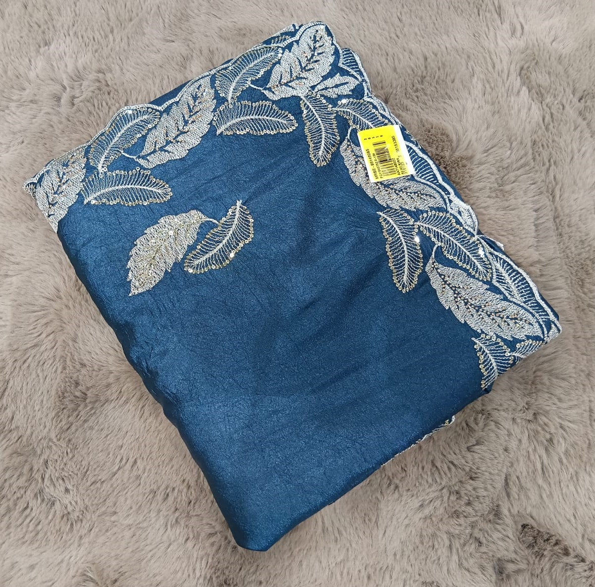 Fancy Work Moss Crepe Saree with Silver Border – 6 Pcs Set Party & Festive Wear -M.R. Saree Emporium