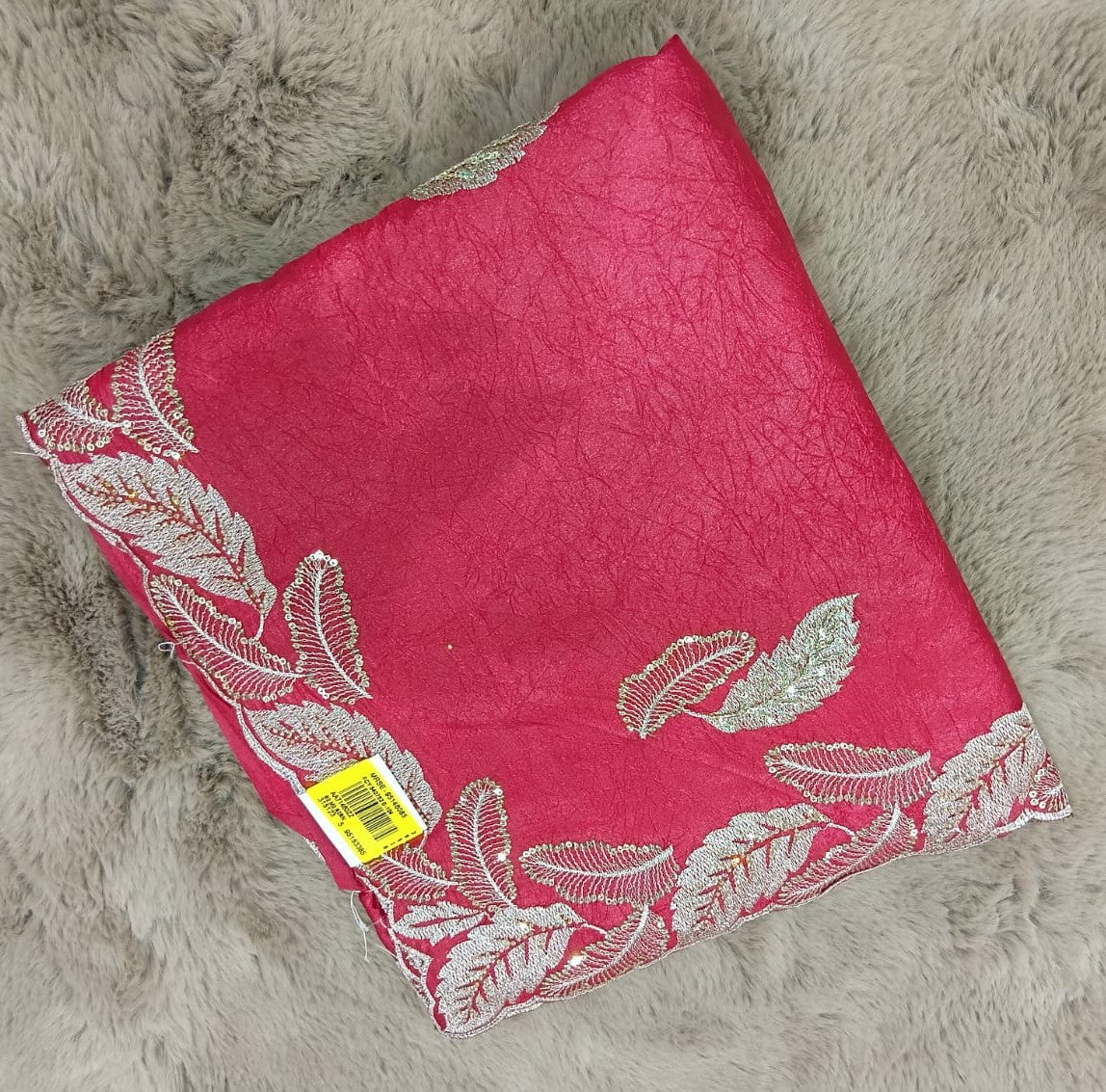 Fancy Work Moss Crepe Saree with Silver Border – 6 Pcs Set Party & Festive Wear -M.R. Saree Emporium