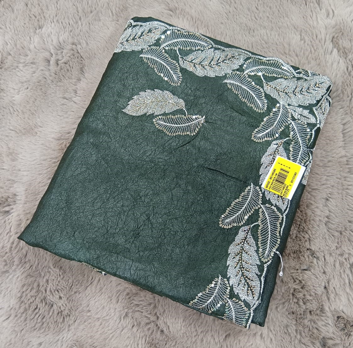 Fancy Work Moss Crepe Saree with Silver Border – 6 Pcs Set Party & Festive Wear -M.R. Saree Emporium