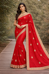 Fancy Georgette Red Saree with Golden Butti & Heavy Designer Border -Party & Wedding Wear-M.R. Saree Emporium