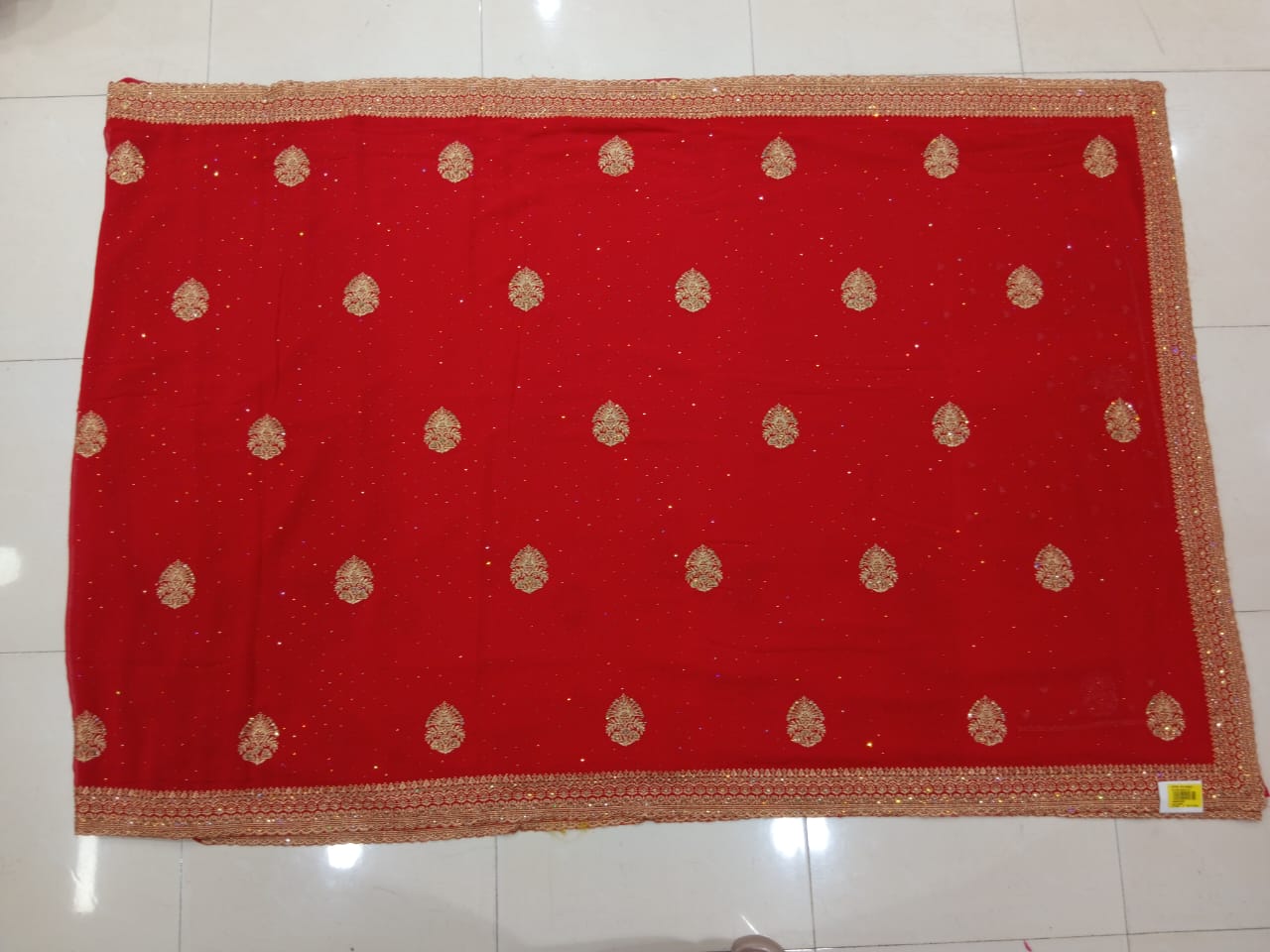 Fancy Georgette Red Saree with Golden Butti & Heavy Designer Border -Party & Wedding Wear-M.R. Saree Emporium