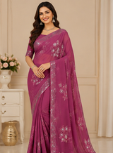 Embroidered Chiffon Saree Set with Floral Design & Border (5 Colors) Lightweight Daily Wear - M.R. Saree Emporium