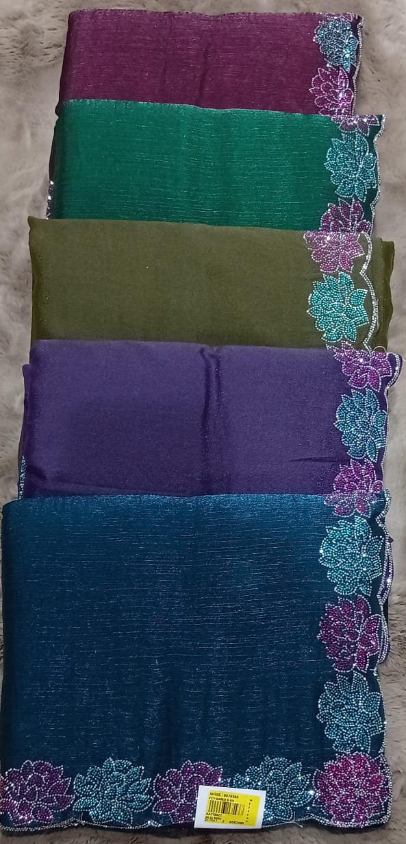 Designer Fancy Lycra Saree with Elegant Embroidery 6 pcs set – M.R. Saree Emporium