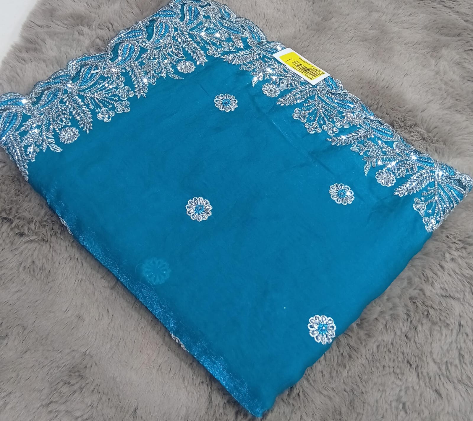 Barbari Embroidered Partywear Saree with Silver Border – Set of 09 M.R. Saree Emporium