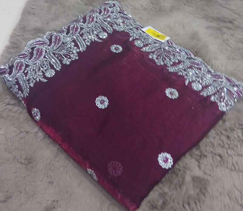 Barbari Embroidered Partywear Saree with Silver Border – Set of 09 M.R. Saree Emporium