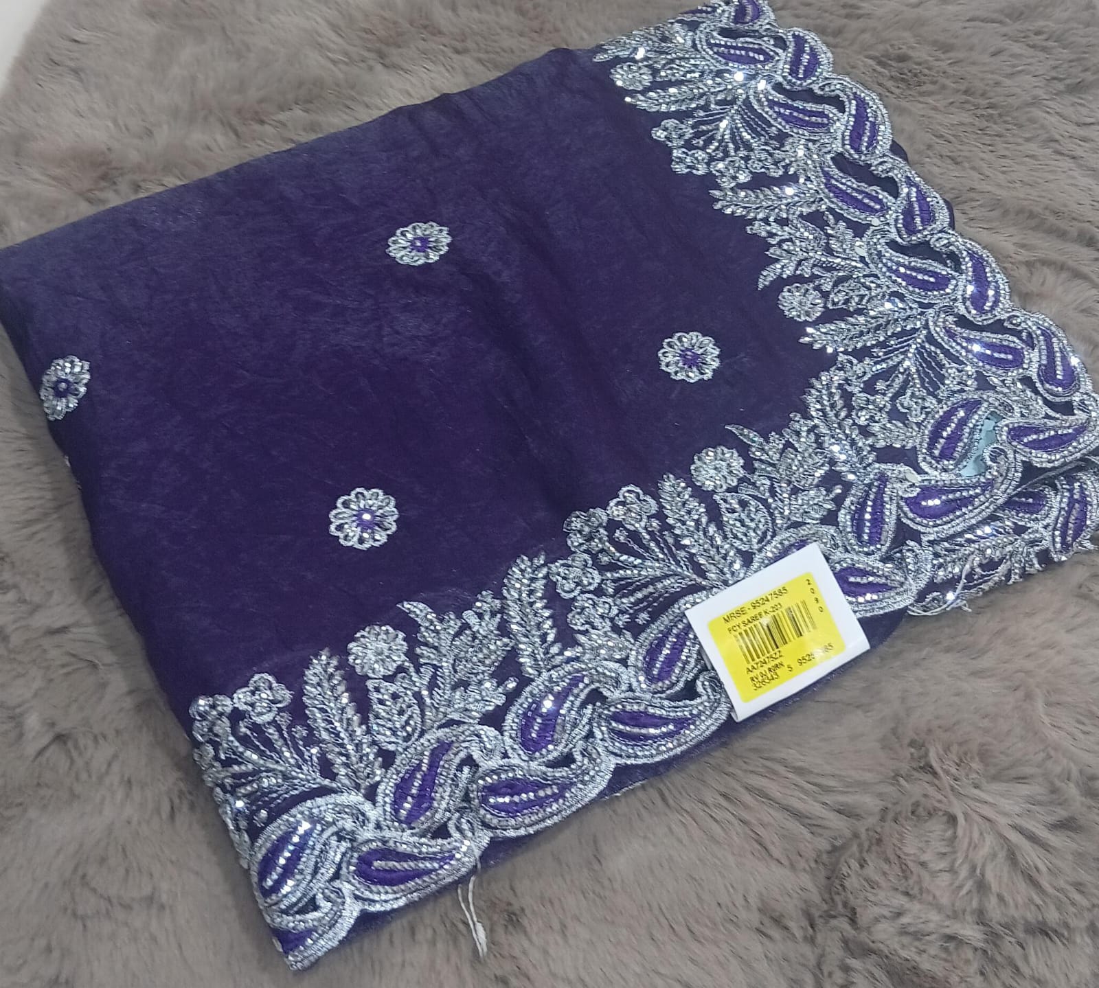 Barbari Embroidered Partywear Saree with Silver Border – Set of 09 M.R. Saree Emporium