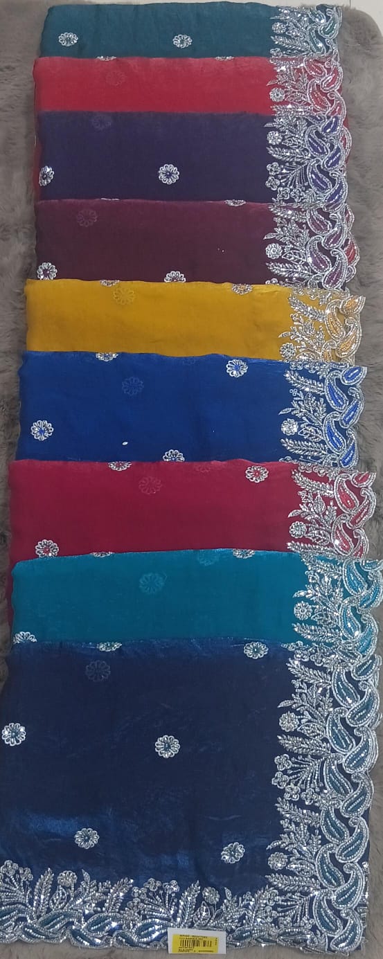 Barbari Embroidered Partywear Saree with Silver Border – Set of 09 M.R. Saree Emporium