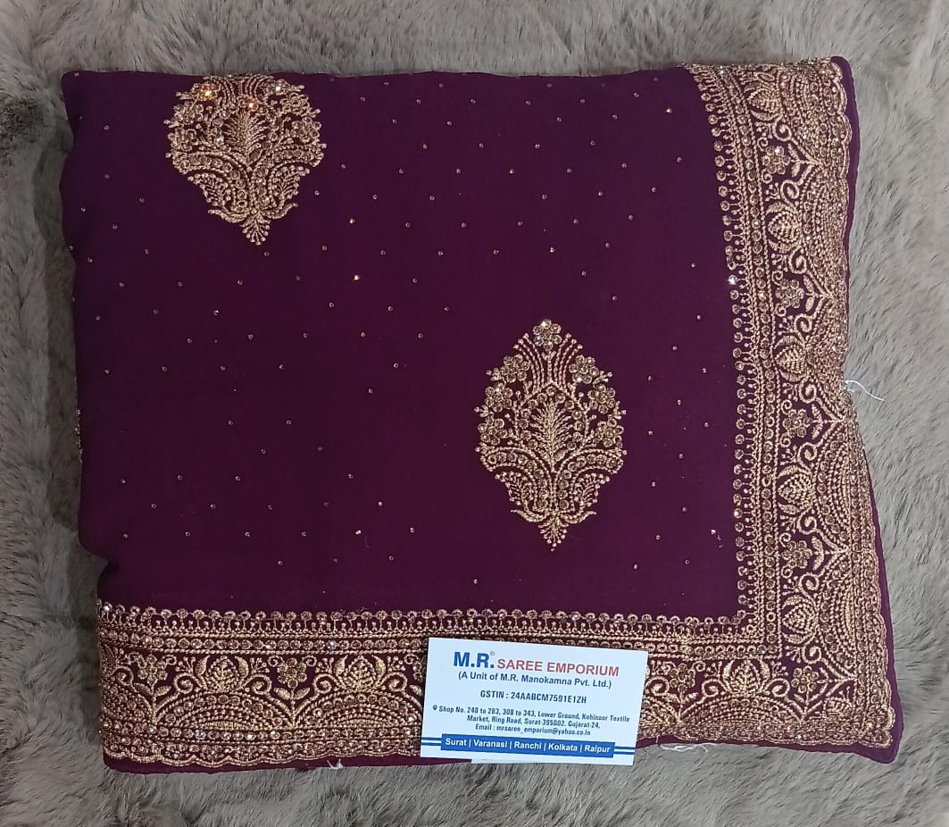 60 Gram Fancy Saree with Embroidery & Border – 5 Pcs Set M.R. Saree Emporium