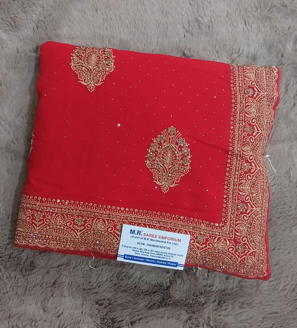 60 Gram Fancy Saree with Embroidery & Border – 5 Pcs Set M.R. Saree Emporium