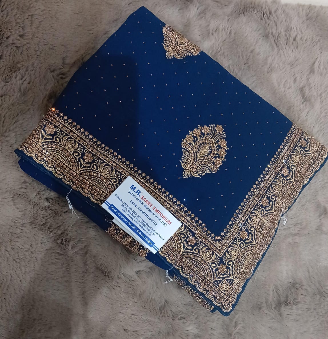 60 Gram Fancy Saree with Embroidery & Border – 5 Pcs Set M.R. Saree Emporium