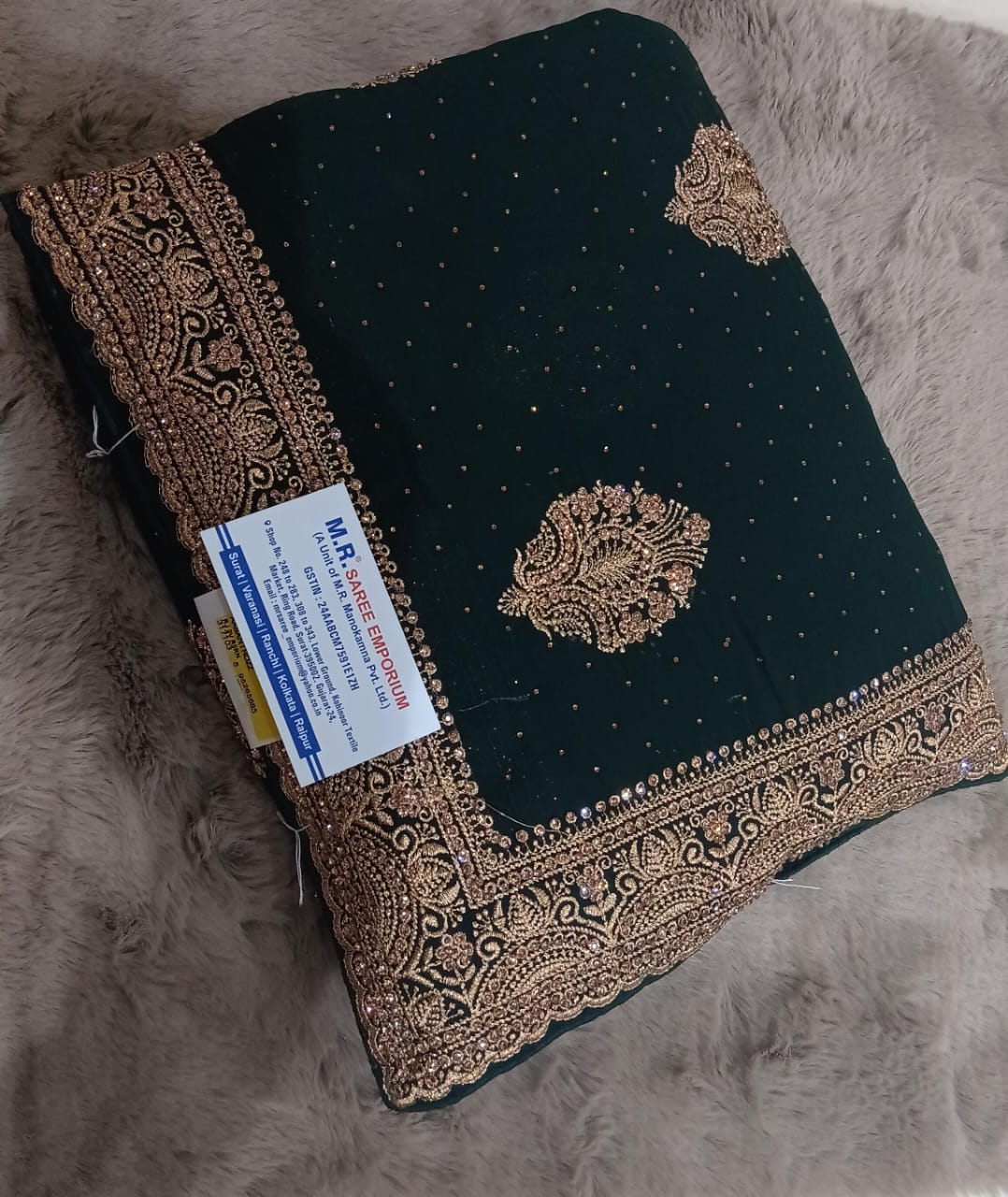 60 Gram Fancy Saree with Embroidery & Border – 5 Pcs Set M.R. Saree Emporium