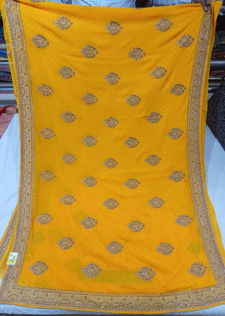 60 Gram Fancy Saree with Embroidery & Border – 5 Pcs Set M.R. Saree Emporium