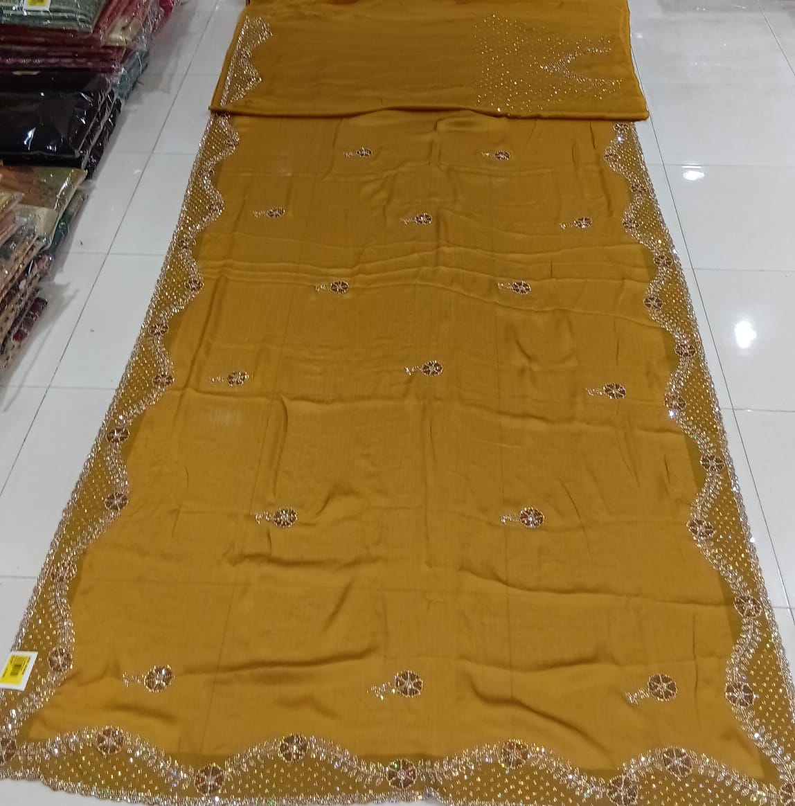 Designer Fancy Satin Chiffon Saree with Embroidered Border – M.R. Saree Emporium
