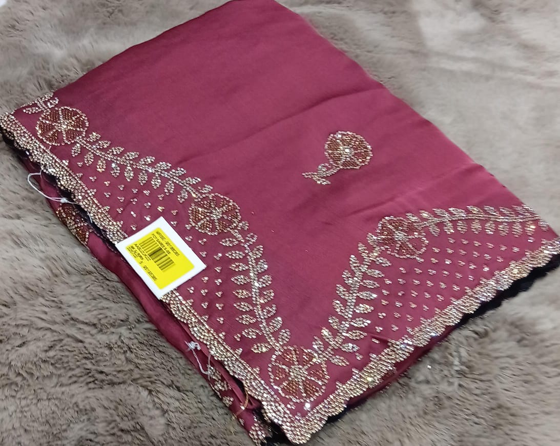 Designer Fancy Satin Chiffon Saree with Embroidered Border – M.R. Saree Emporium