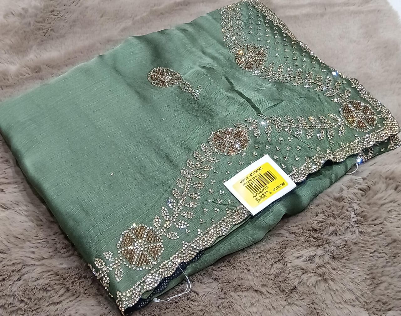 Designer Fancy Satin Chiffon Saree with Embroidered Border – M.R. Saree Emporium