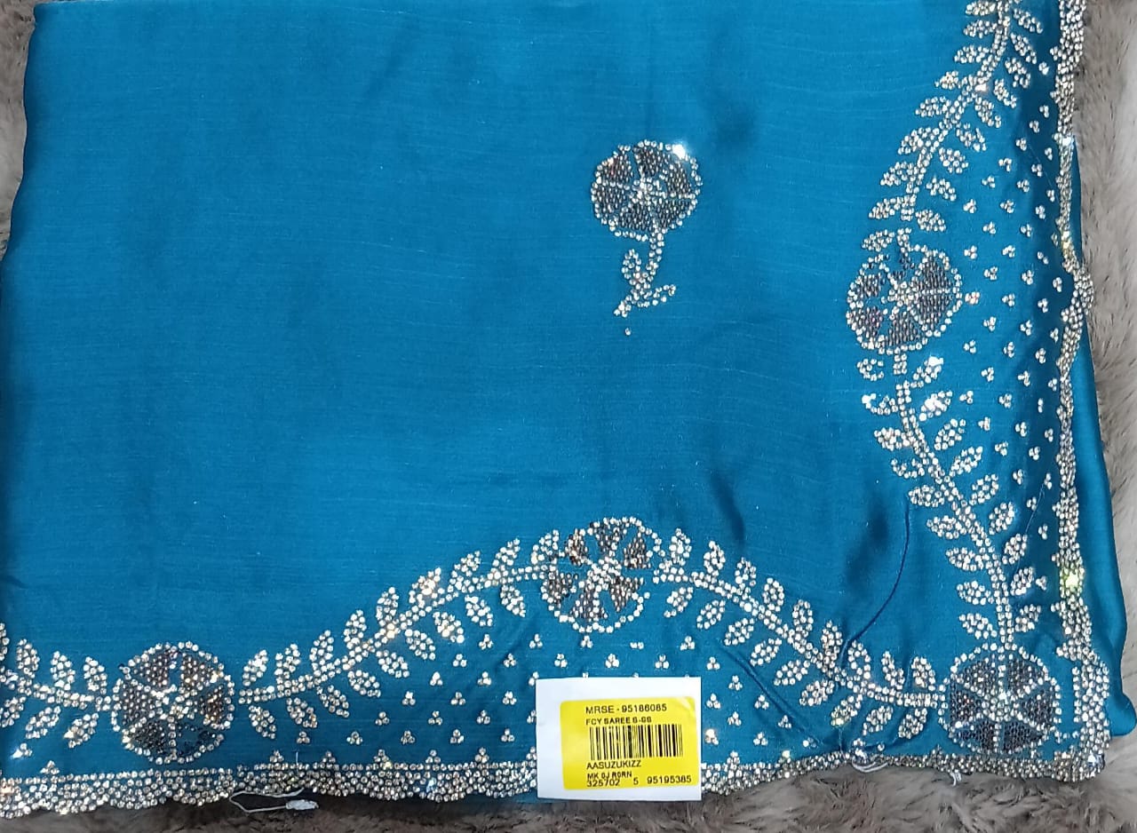 Designer Fancy Satin Chiffon Saree with Embroidered Border – M.R. Saree Emporium