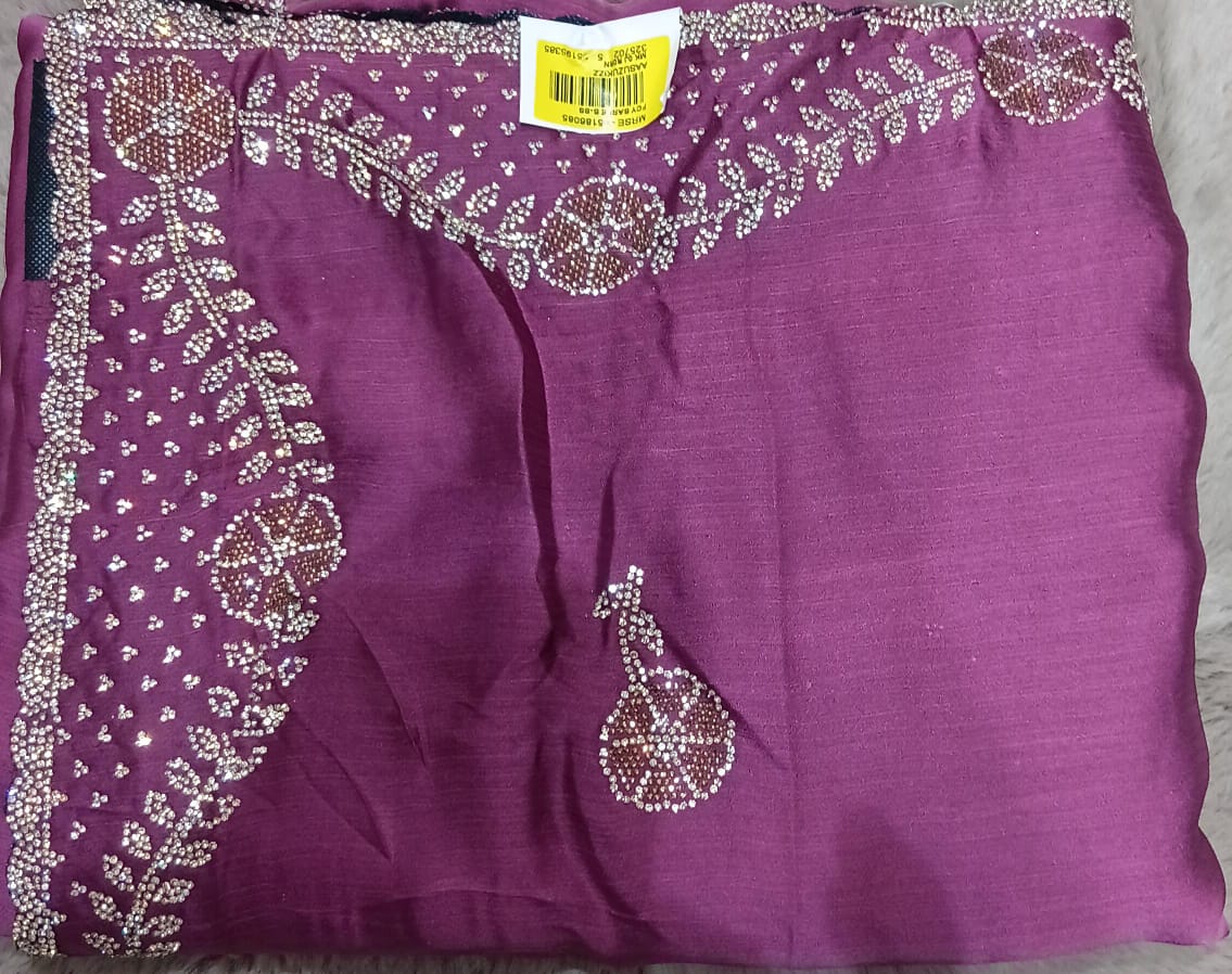 Designer Fancy Satin Chiffon Saree with Embroidered Border – M.R. Saree Emporium