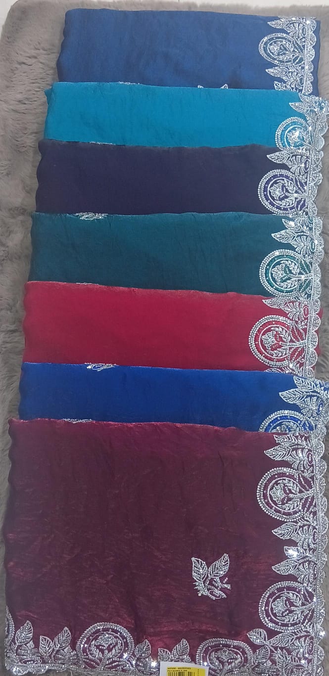 Barbari -02 Embroidered Partywear Saree with Silver Border – Set of 07 M.R. Saree Emporium