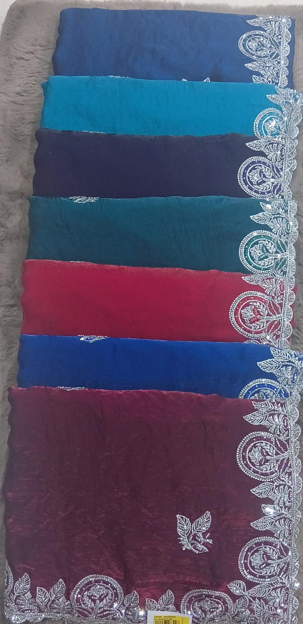 Barbari -02 Embroidered Partywear Saree with Silver Border – Set of 07 M.R. Saree Emporium