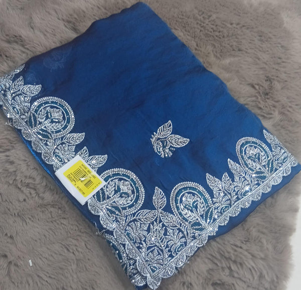Barbari -02 Embroidered Partywear Saree with Silver Border – Set of 07 M.R. Saree Emporium