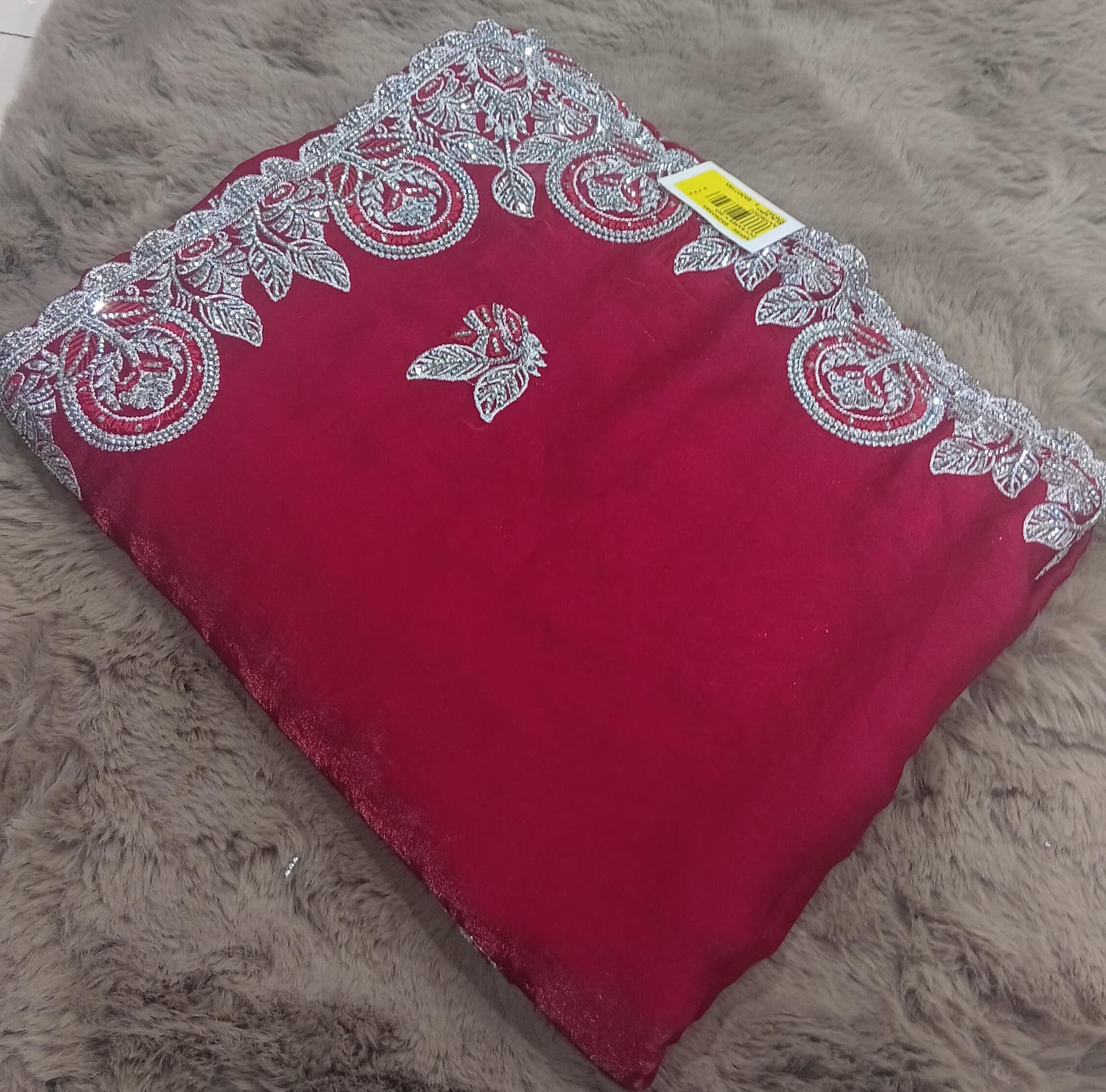 Barbari -02 Embroidered Partywear Saree with Silver Border – Set of 07 M.R. Saree Emporium