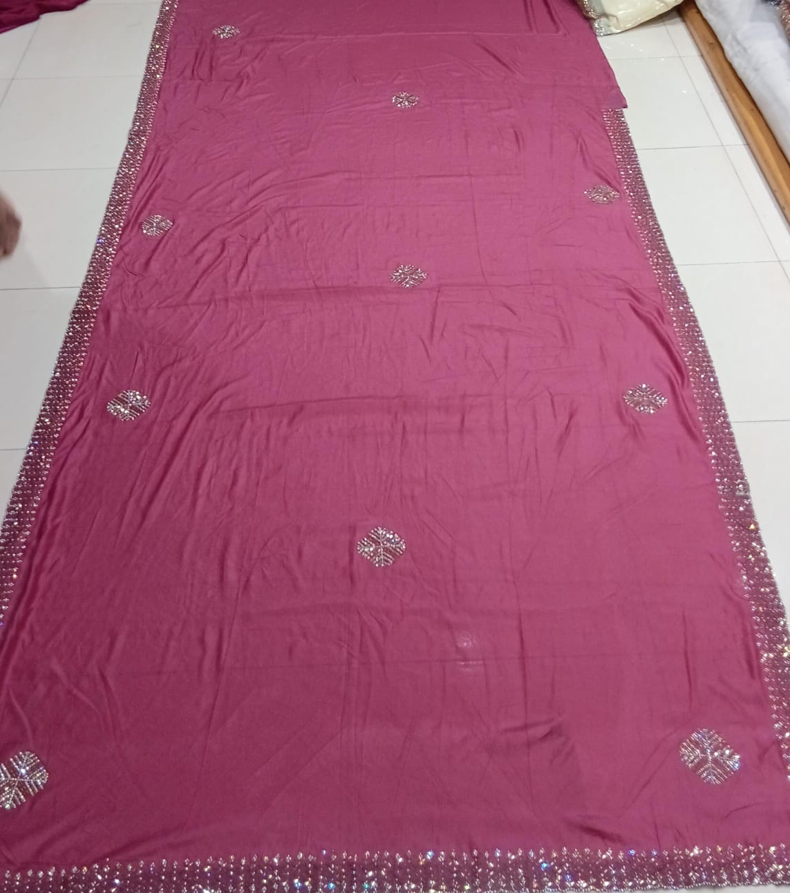 Satin Stone Fancy Fabric with Stylish Border 5 Pcs Set-M.R. Saree Emporium