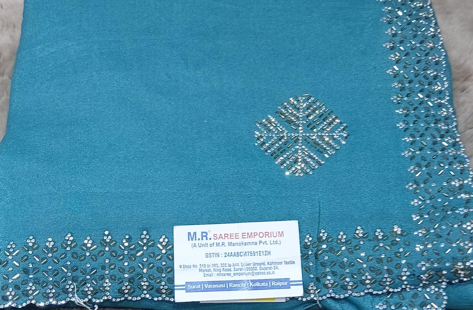 Satin Stone Fancy Fabric with Stylish Border 5 Pcs Set-M.R. Saree Emporium