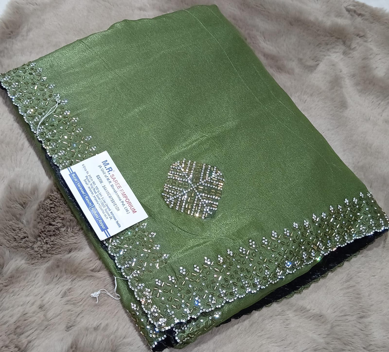 Satin Stone Fancy Fabric with Stylish Border 5 Pcs Set-M.R. Saree Emporium