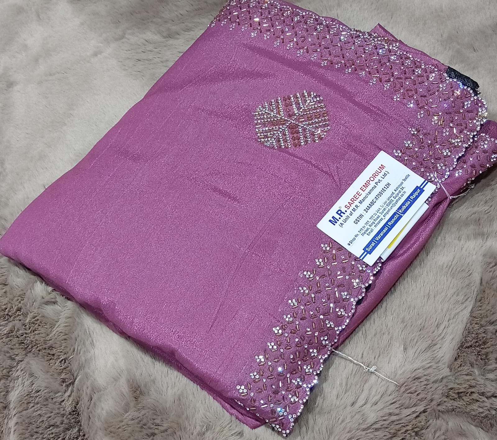 Satin Stone Fancy Fabric with Stylish Border 5 Pcs Set-M.R. Saree Emporium