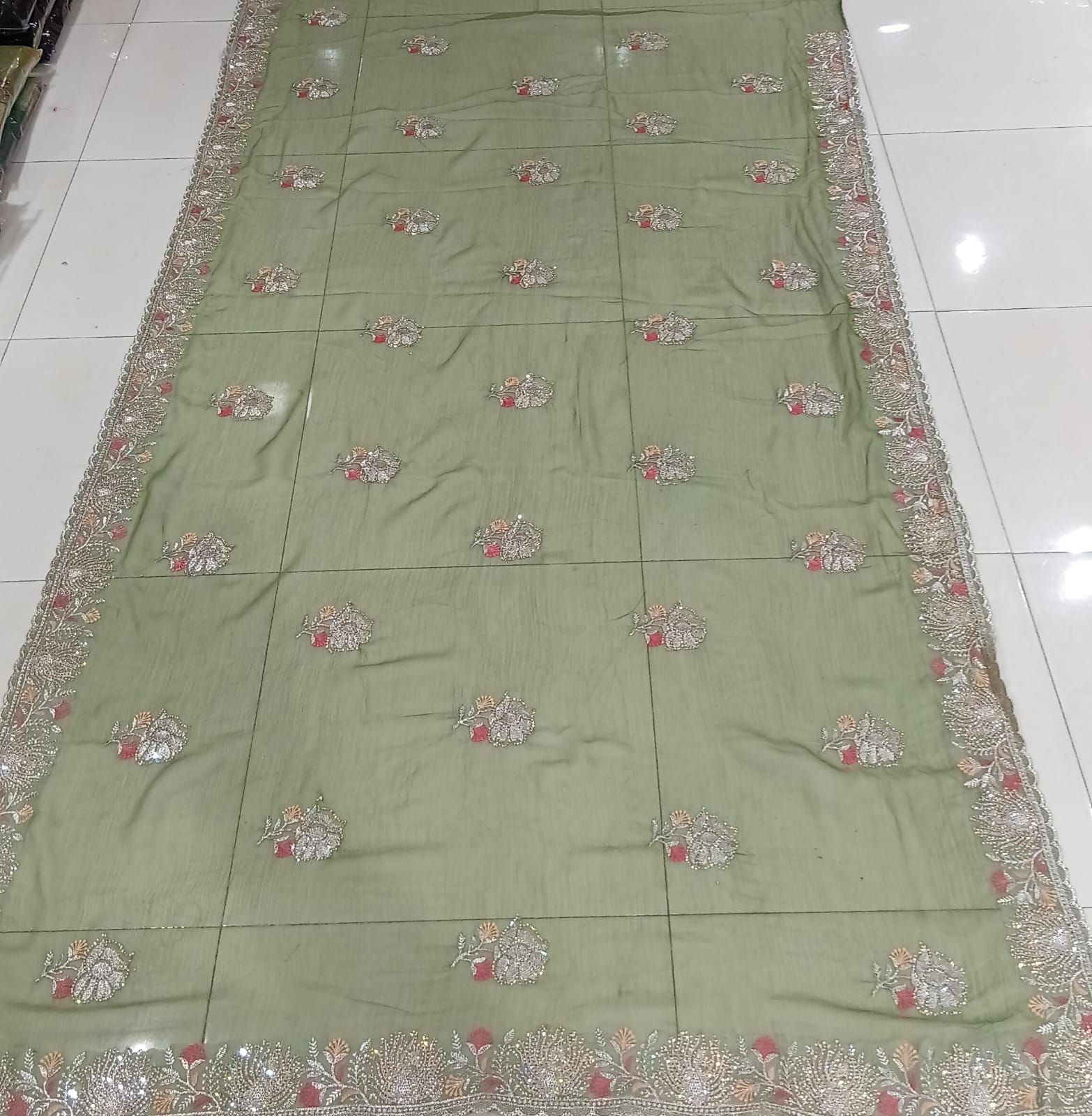 Designer Fancy Chiffon Saree with Elegant Embroidery 5 pcs set – M.R. Saree Emporium