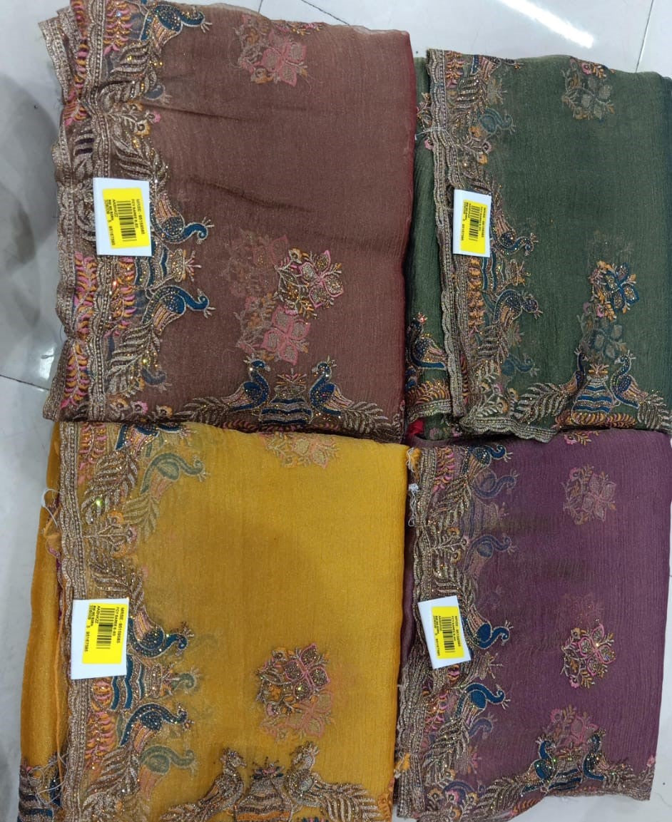 Fancy Saree with All Over Embroidery & Traditional Designer Border 4 Pcs Set -M.R. Saree Emporium