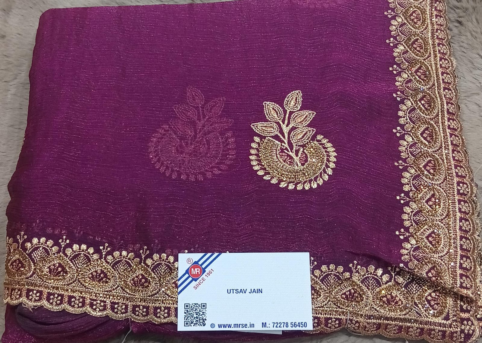 Golden Beauty Simmar Chiffon Fancy Saree – 5 Pcs Set M.R. Saree Emporium