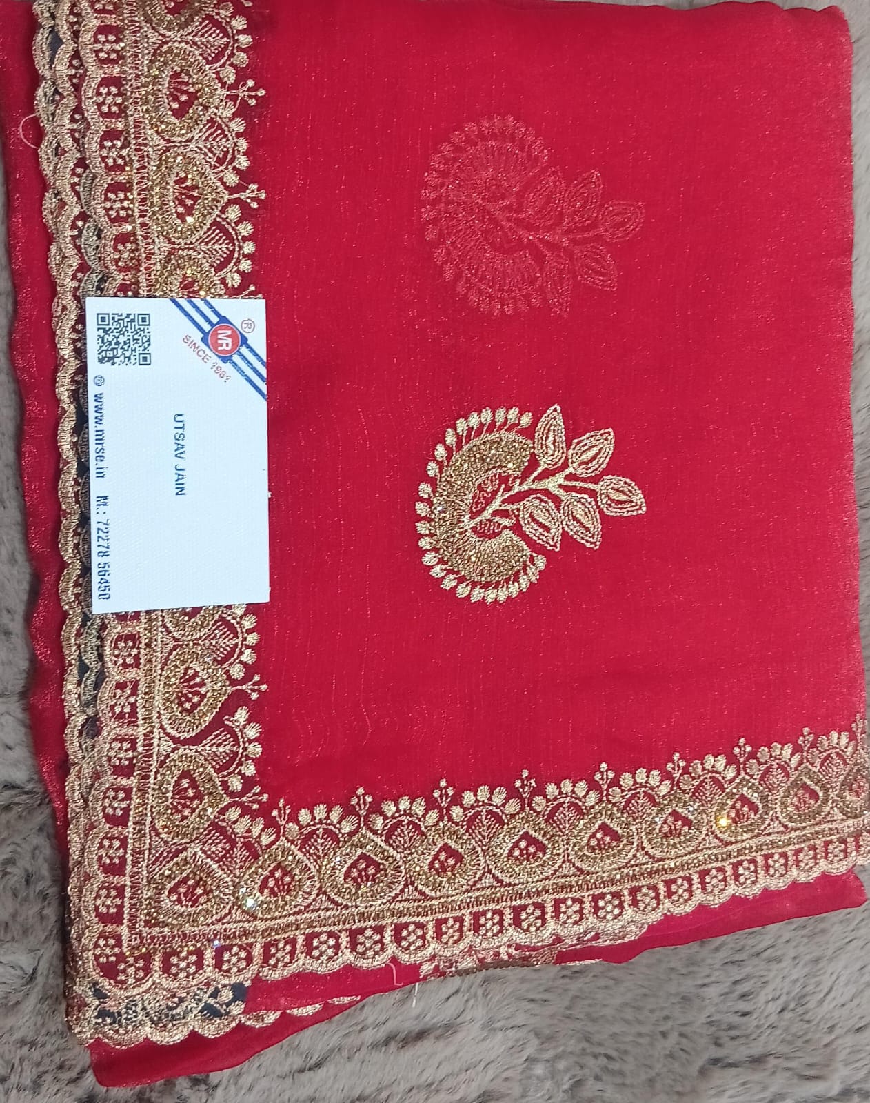 Golden Beauty Simmar Chiffon Fancy Saree – 5 Pcs Set M.R. Saree Emporium