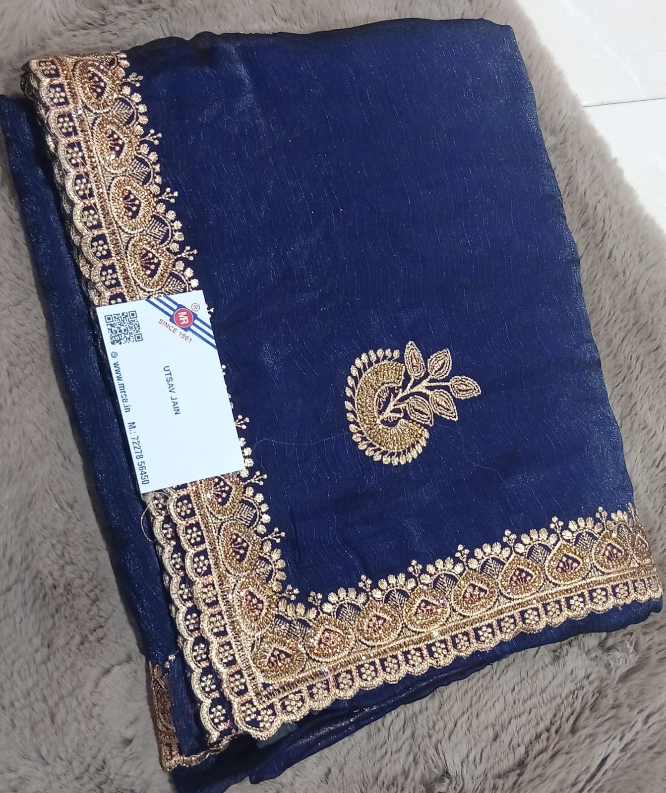 Golden Beauty Simmar Chiffon Fancy Saree – 5 Pcs Set M.R. Saree Emporium